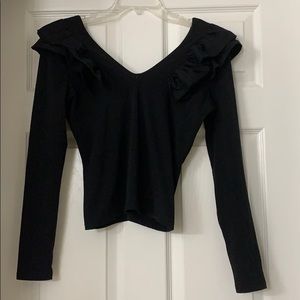 Drew V neck Shoulder Ruffle Top XS